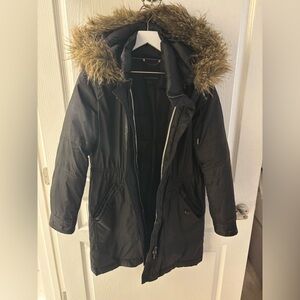 Banana Republic Black Parka Coat with Faux Fur Hood